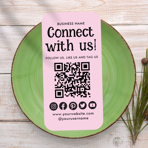 Connect With Us Social Media QR Code Modern Pink Business Card