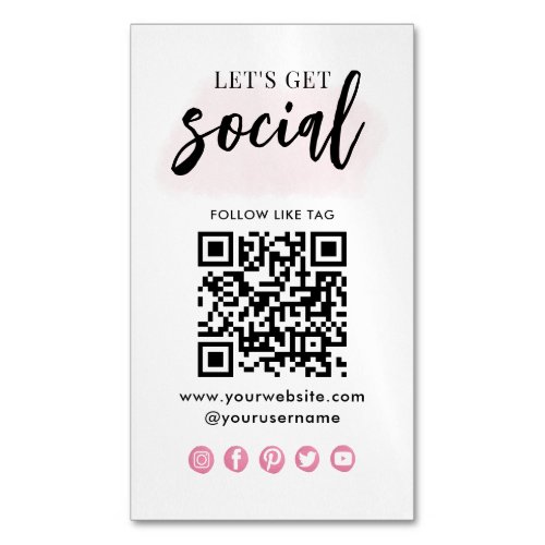 Connect With Us Social Media QR Code Modern Pink Business Card Magnet