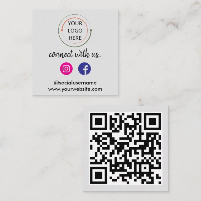 Connect with Us | Social Media QR Code Modern  Square Business Card (Front/Back)