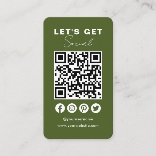 Connect With Us Social Media QR Code Moss Green Business Card