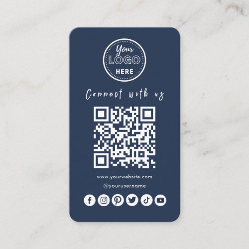 Connect With Us Social Media QR Code Navy Blue Business Card