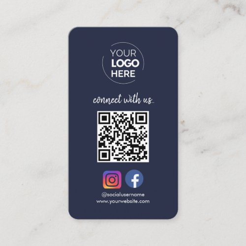 Connect with us  Social Media QR Code Navy Business Card