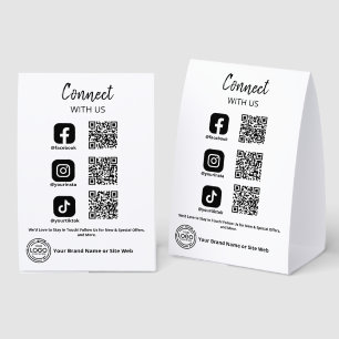Connect with us Social Media QR code Paper Table Tent