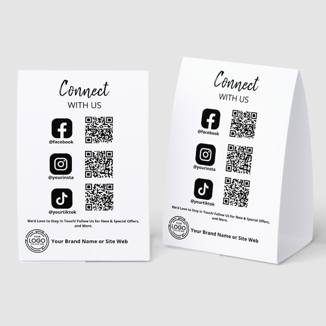 Connect with us Social Media QR code Paper Table Tent (Front/Back)