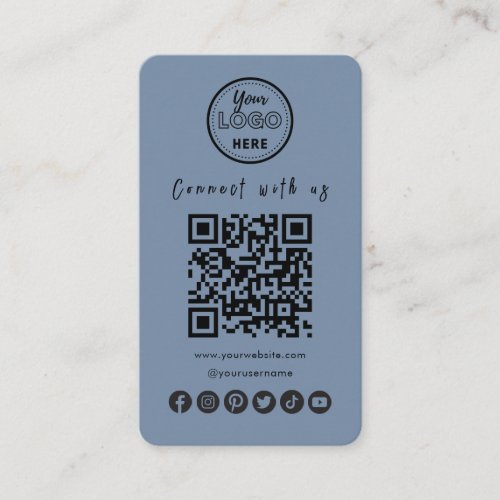 Connect With Us Social Media QR Code Periwinkle Business Card