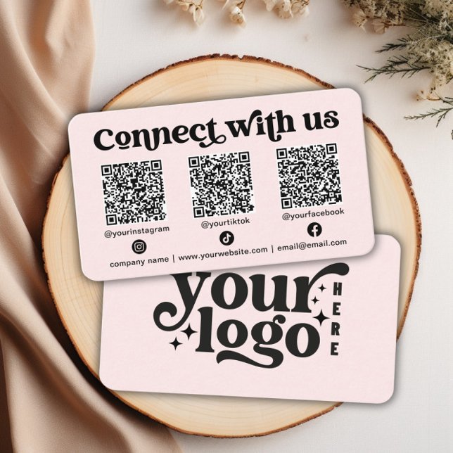 Connect with us Social Media QR Code Pink Business Business Card (Connect with us Social Media QR Code Pink Business Business Card)