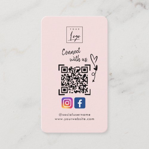 Connect with us  Social Media QR Code Pink Business Card