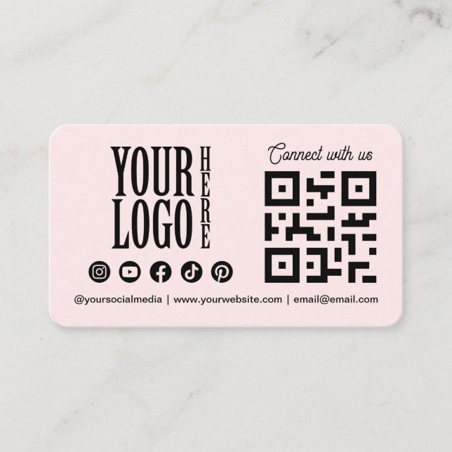 Connect with us Social Media QR Code Pink Business Card (Front)