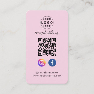 Connect with us | Social Media QR Code Pink Business Card