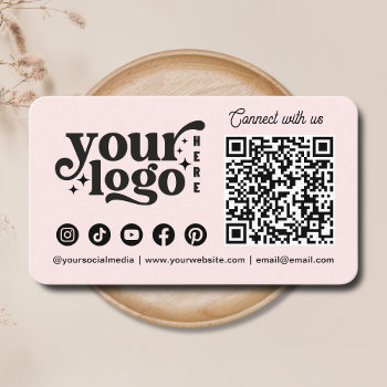 Connect With Us Social Media Qr Code Pink Business Card by HappyPeoplePrints at Zazzle