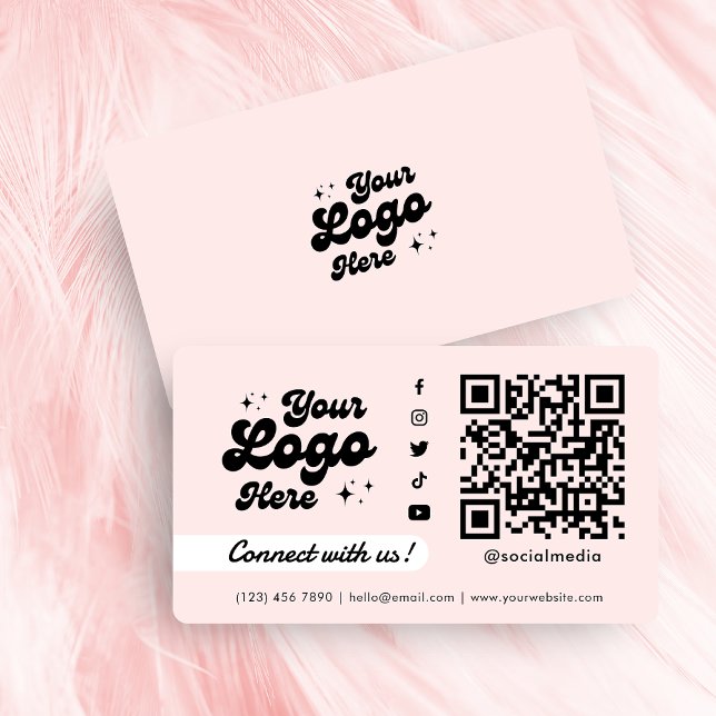 Connect with us Social Media QR Code Pink Business Card (Connect with us Social Media QR Code Pink Business Card)