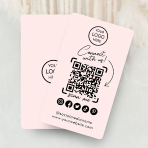 Connect with us Social Media QR Code Pink Business Card