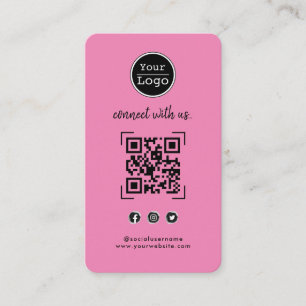 Connect with us   Social Media QR Code Pink Business Card