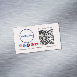 Connect with us Social Media QR Code Pink Business Card Magnet