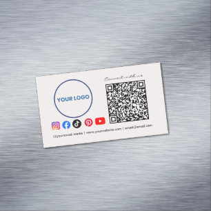 Connect with us Social Media QR Code Pink Business Card Magnet