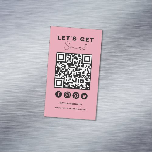 Connect With Us Social Media QR Code Pink Business Card Magnet