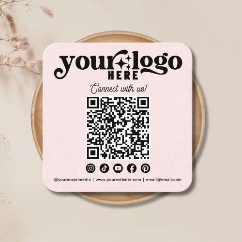 Connect with us Social Media QR Code Pink Square Business Card