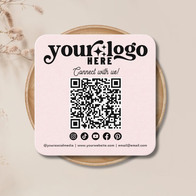 Connect with us Social Media QR Code Pink Square Business Card (Creator Uploaded)