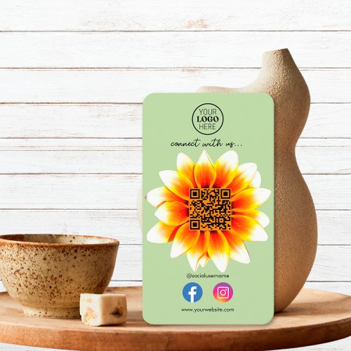 Connect With Us Social Media QR Code Retro Flower Business Card