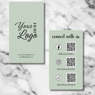 Connect With Us Social Media QR Code Sage Green Business Card