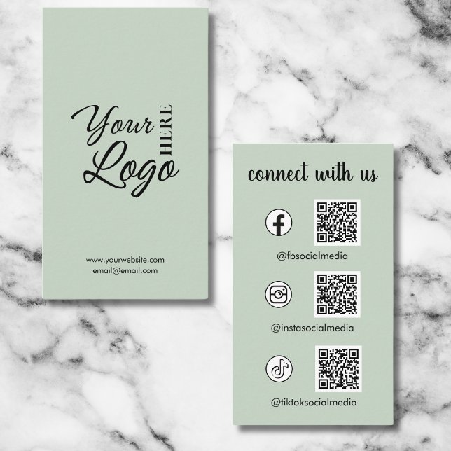 Connect With Us Social Media QR Code Sage Green Business Card (Creator Uploaded)