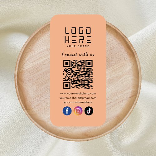 Connect With Us Social Media QR Code Soft Orange Business Card