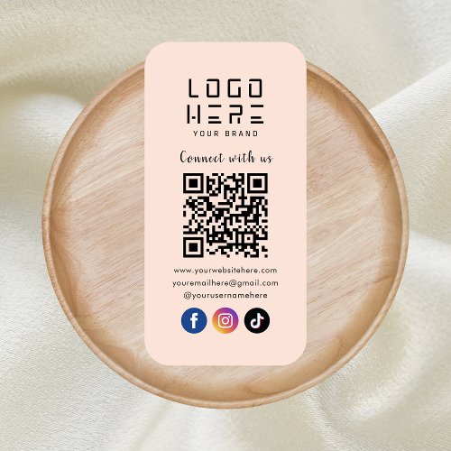 Connect With Us Social Media QR Code Soft Peach Business Card