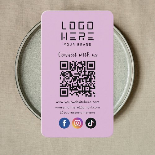 Connect With Us Social Media QR Code Soft Purple Business Card