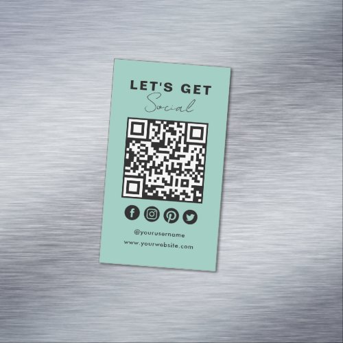 Connect With Us Social Media QR Code Summer Blue Business Card Magnet