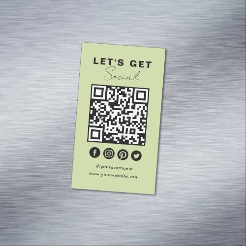Connect With Us Social Media QR Code Summer Green Business Card Magnet