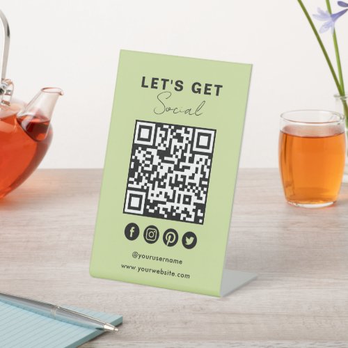Connect With Us Social Media QR Code Summer Green Pedestal Sign