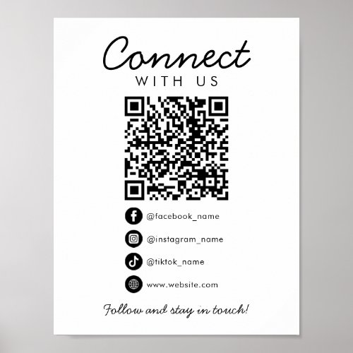 Connect with Us Social Media QR Code Template Poster