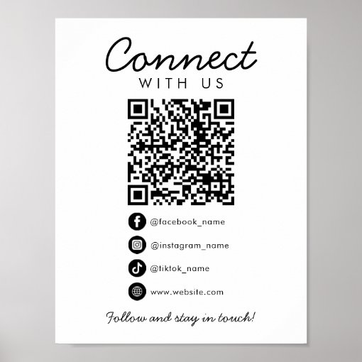 Connect with Us Social Media QR Code Template Poster | Zazzle