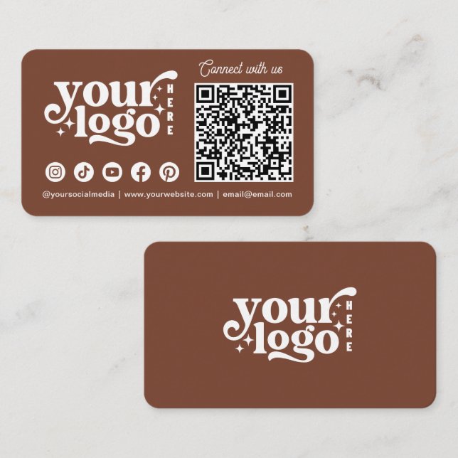 Connect With Us Social Media QR Code Terracotta Business Card (Front/Back)
