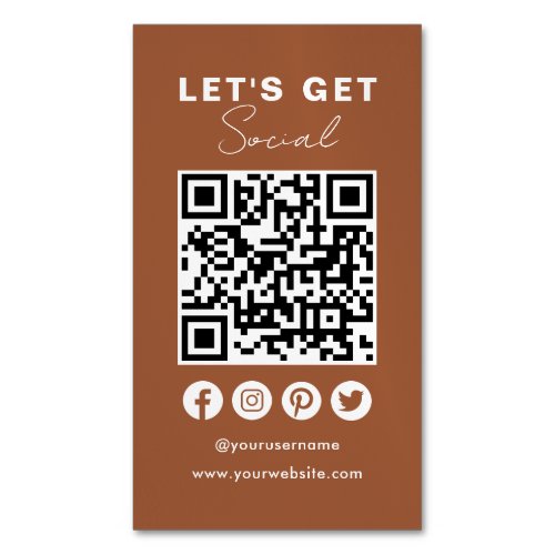 Connect With Us Social Media QR Code Terracotta Business Card Magnet