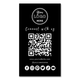 Connect With Us Social Media QR Code Trendy Black Business Card Magnet