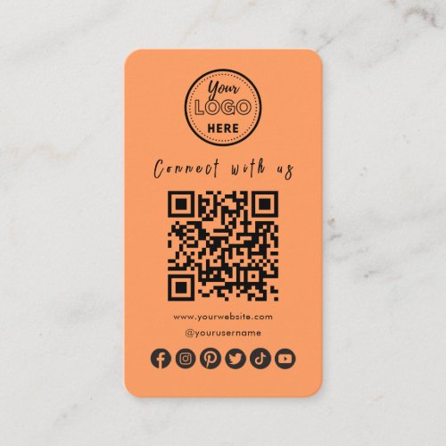 Connect With Us Social Media QR Code Trendy Orange Business Card