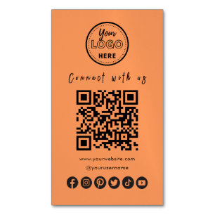 Connect With Us Social Media QR Code Trendy Orange Business Card Magnet