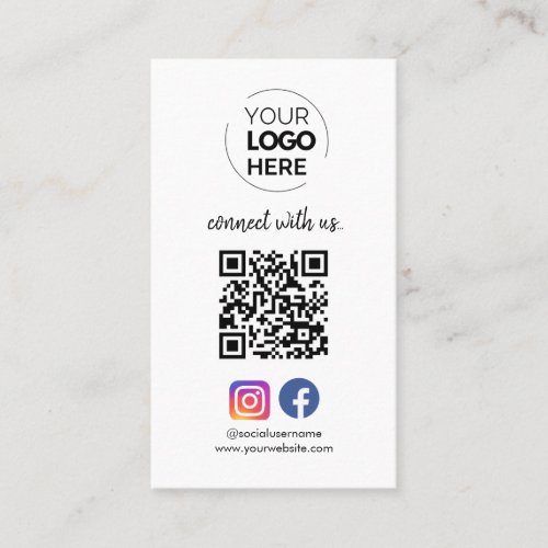 Connect with us  Social Media QR Code White Business Card