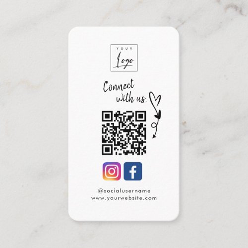 Connect with us  Social Media QR Code White Business Card