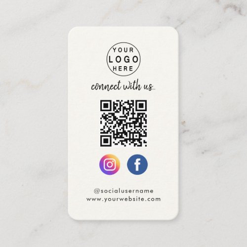 Connect with us  Social Media QR Code White Cream Business Card