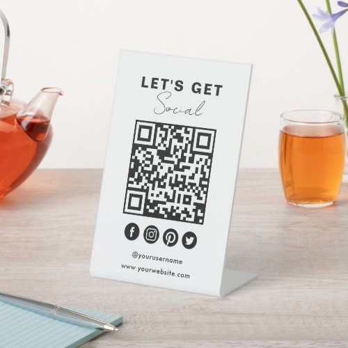 Connect With Us Social Media QR Code White Pedestal Sign