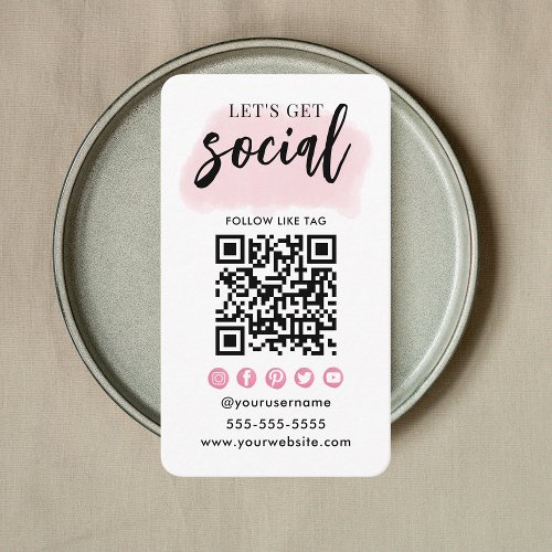Connect With Us Social Media QR Code White Pink Enclosure Card