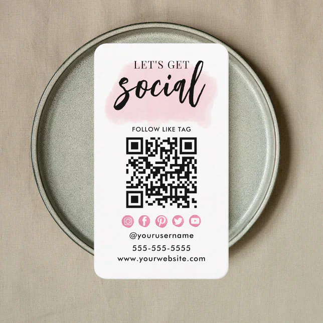 Connect With Us Social Media QR Code White Pink Enclosure Card | Zazzle