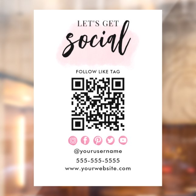 Connect With Us Social Media QR Code White Pink Window Cling (Sheet 2)
