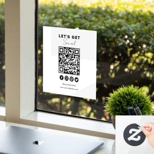 Connect With Us Social Media QR Code White Window Cling