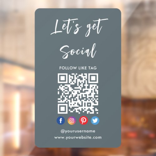 Connect With Us Social Media Trendy Grey Qr Code Window Cling