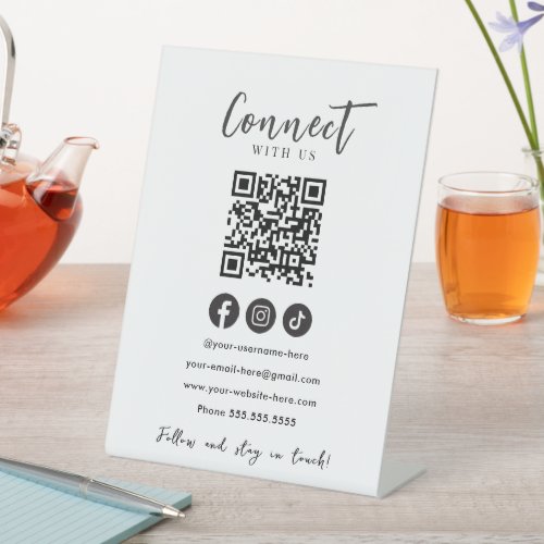 Connect With Us Social Media White QR Code Pedestal Sign