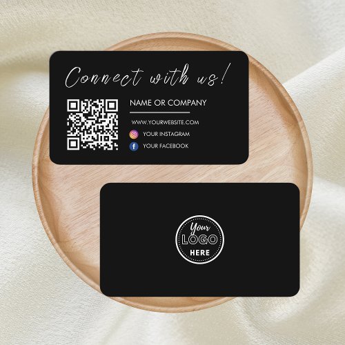 Connect with us Website Qr Code Social Media Black Business Card