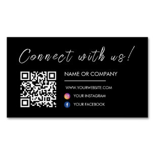 Connect with us Website Qr Code Social Media Black Business Card Magnet